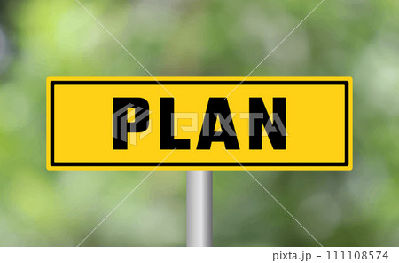 Plan road sign on blur background 111108574
