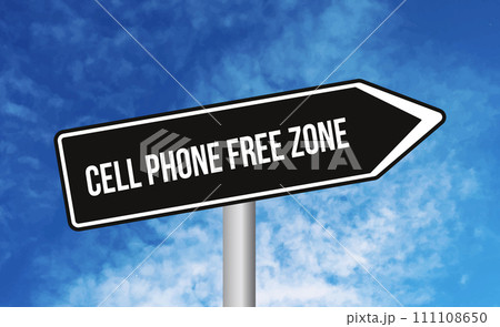 Cell phone free zone road sign on sky background Cell phone free zone road sign on sky background 111108650