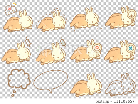可愛いウサギと吹き出しのイラストセット 可愛いウサギと吹き出しのイラストセット 111108657