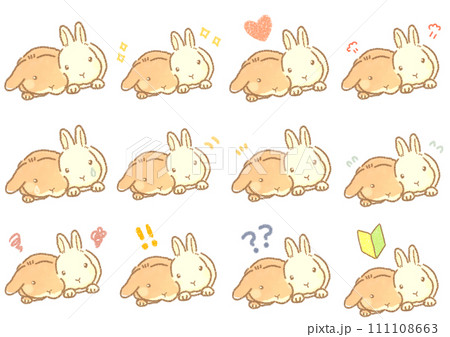 いろんなかわいいうさぎのイラストセットのイラスト素材 [111108663