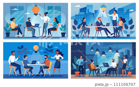 Diverse teamwork and collaboration in business settings vector illustration 111108707