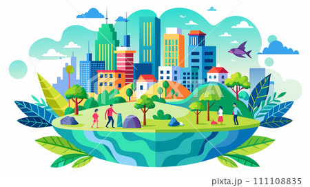 Colorful vector illustration of sustainable city and nature 111108835