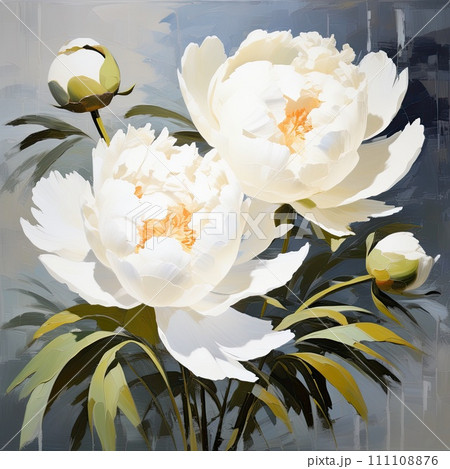 Floral painting. Peony flowers oil artwork. Floral painting. Peony flowers oil artwork. 111108876