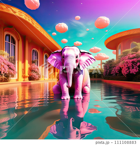 Funny elephant surrealistic illustration. 111108883