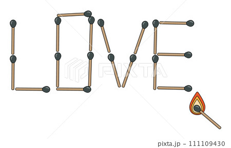 The word love from matches. Wooden whole 111109430