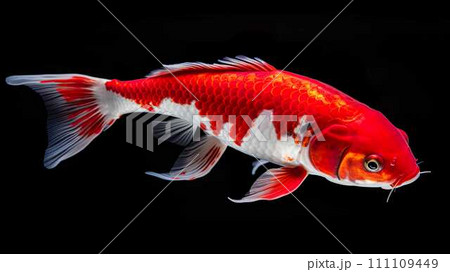 Goldfish isolated on black background. Beautiful colorful koi fish. Generate AI 111109449