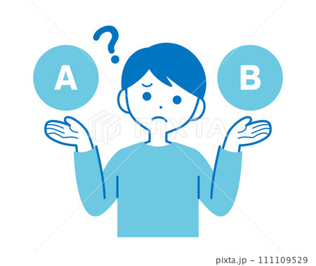 AとBを比較して迷っている男性 111109529