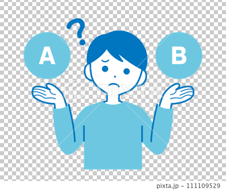 A man who is confused when comparing A and B 111109529