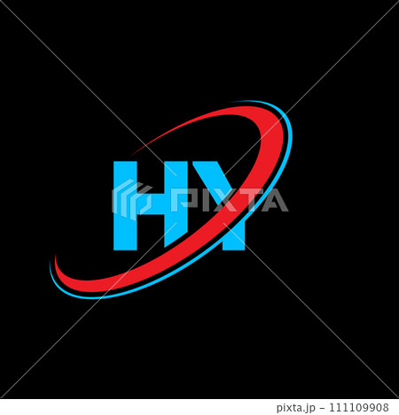 HY H Y letter logo design. Initial letter HY linked circle uppercase monogram logo red and blue. HY logo, H Y design. hy, h y 111109908