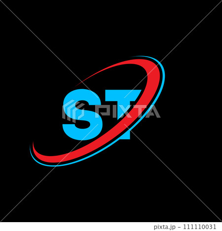 ST S T letter logo design. Initial letter ST linked circle uppercase monogram logo red and blue. ST logo, S T design. st, s t 111110031