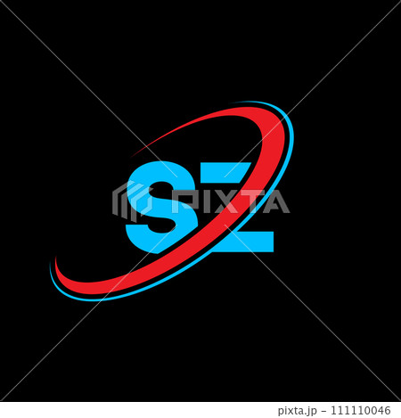 SZ S Z letter logo design. Initial letter SZ linked circle uppercase monogram logo red and blue. SZ logo, S Z design. sz, s z 111110046