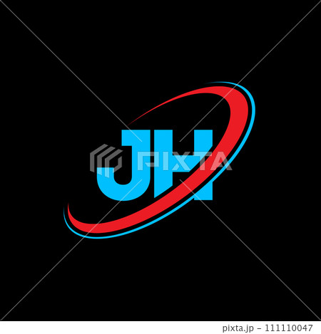 JH J H letter logo design. Initial letter JH linked circle uppercase monogram logo red and blue. JH logo, J H design. jh, j h 111110047