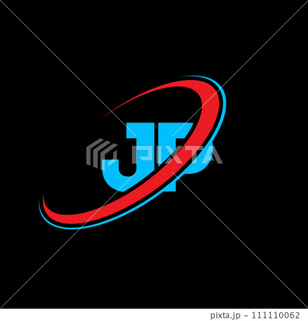 JP J P letter logo design. Initial letter JP linked circle uppercase monogram logo red and blue. JP logo, J P design. jp, j p, J&P 111110062