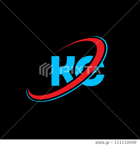 KC K C letter logo design. Initial letter KC linked circle uppercase monogram logo red and blue. KC logo, K C design. kc, k c 111110090