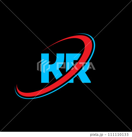 KR K R letter logo design. Initial letter KR linked circle uppercase monogram logo red and blue. KR logo, K R design. kr, k r 111110133