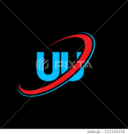 UU U U letter logo design. Initial letter UU linked circle uppercase monogram logo red and blue. UU logo, U U design. uu, u u 111110158