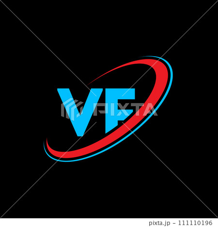 VF V F letter logo design. Initial letter VF linked circle uppercase monogram logo red and blue. VF logo, V F design. vf, v f 111110196