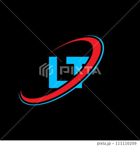 LT L T letter logo design. Initial letter LT linked circle uppercase monogram logo red and blue. LT logo, L T design. lt, l t 111110209