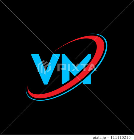 VM V M letter logo design. Initial letter VM linked circle uppercase monogram logo red and blue. VM logo, V M design. vm, v m 111110210