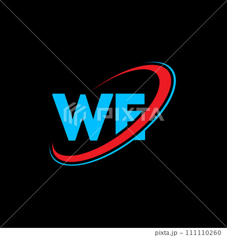 WE W E letter logo design. Initial letter WE linked circle uppercase monogram logo red and blue. WE logo, W E design. we, w e 111110260