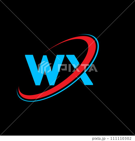 WX W X letter logo design. Initial letter WX linked circle uppercase monogram logo red and blue. WX logo, W X design. wx, w x 111110302