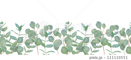 Watercolor seamless border of mint green eucalyptus branches. Hand drawn floral illustration for wedding invitations, print products, floristic, beauty salon. Clip art for greeting, print, lable, card Watercolor seamless border of mint green eucalyptus branches. Hand drawn floral illustration for wedding invitations, print products, floristic, beauty salon. Clip art for greeting, print, lable, card 111110551