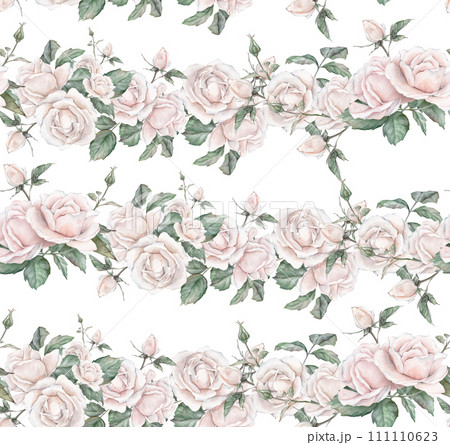 Ligth pink roses seamless pattern. Ligth cream roses arrangement. collection garden flowers and leaves. watercolor hand painting illustration on isolate background. For wedding invitations Ligth pink roses seamless pattern. Ligth cream roses arrangement. collection garden flowers and leaves. watercolor hand painting illustration on isolate background. For wedding invitations 111110623