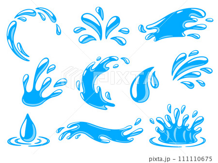 Water splash and drops set. Aqua or liquid in motion. 111110675