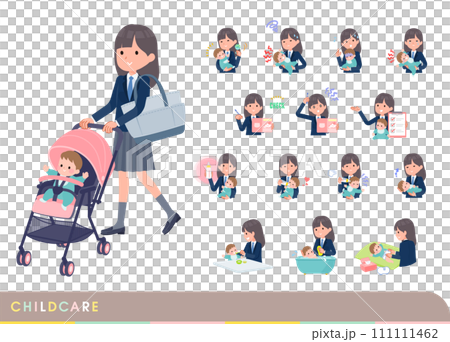 A set of female students in navy blue blazers taking care of a baby A set of female students in navy blue blazers taking care of a baby 111111462