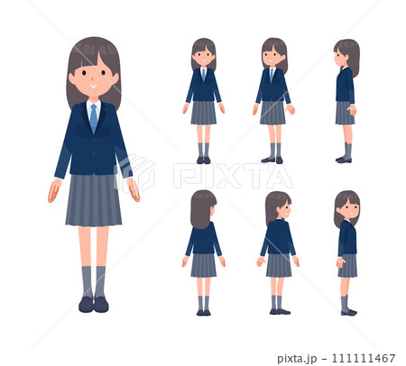 立っている紺ブレザー女子学生のセット 111111467