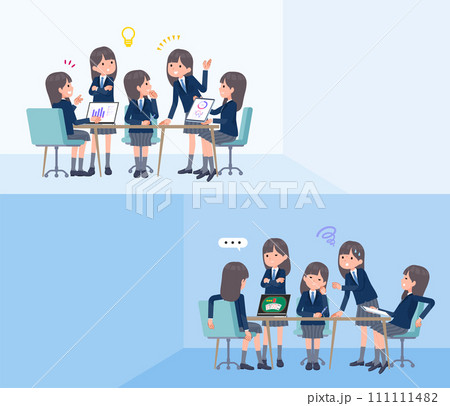 脳内会議をする紺ブレザー女子学生のセット 111111482
