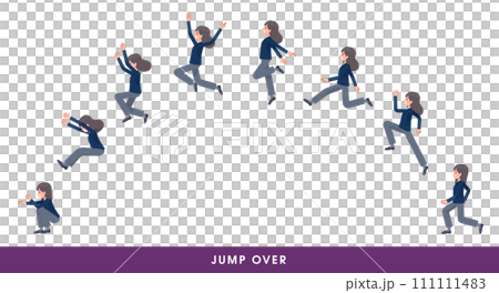 大きく飛び越える紺ブレザー女子学生のセット 111111483