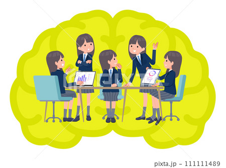 脳内会議をする紺ブレザー女子学生のセット 111111489