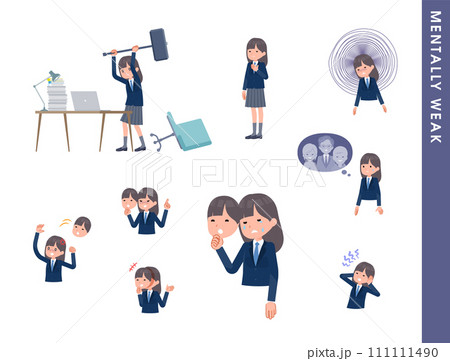 精神的に弱っている紺ブレザー女子学生のセット 精神的に弱っている紺ブレザー女子学生のセット 111111490