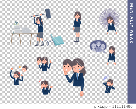 精神的に弱っている紺ブレザー女子学生のセット 精神的に弱っている紺ブレザー女子学生のセット 111111490