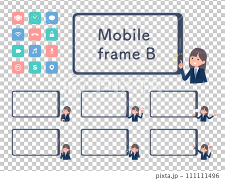 Set of female student with smartphone screen and navy blue blazer 111111496