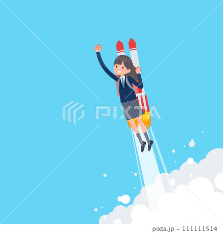 ロケットジェットで飛び立つ紺ブレザー女子学生のセット ロケットジェットで飛び立つ紺ブレザー女子学生のセット 111111514