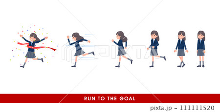 走り出す紺ブレザー女子学生のセット 111111520