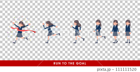 走り出す紺ブレザー女子学生のセット 111111520