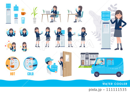 ウォーターサーバーと紺ブレザー女子学生のセット。編集が容易なベクターアートです。 ウォーターサーバーと紺ブレザー女子学生のセット。編集が容易なベクターアートです。 111111535