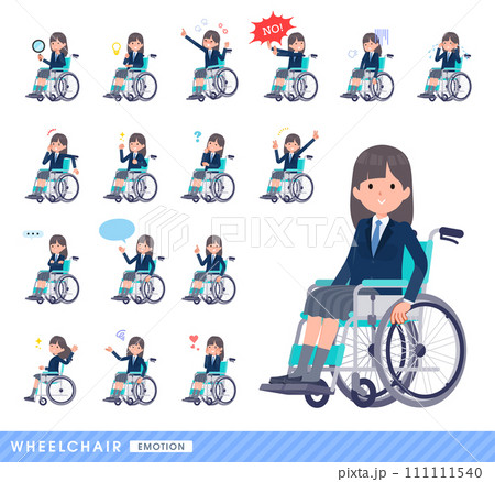 車椅子に乗る紺ブレザー女子学生のセット 車椅子に乗る紺ブレザー女子学生のセット 111111540