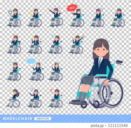 車椅子に乗る紺ブレザー女子学生のセット 車椅子に乗る紺ブレザー女子学生のセット 111111540