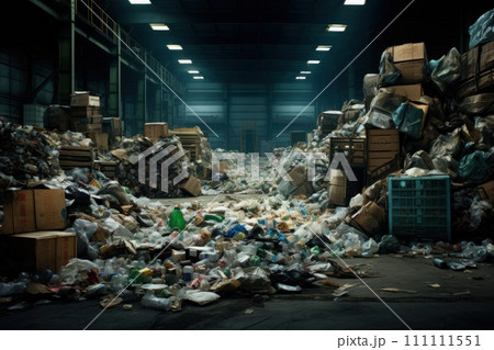 Industrial warehouse filled with discarded items and waste. ideal for projects related to waste management or environmental issues, for environmental awareness or waste disposal campaigns Industrial warehouse filled with discarded items and waste. ideal for projects related to waste management or environmental issues, for environmental awareness or waste disposal campaigns 111111551