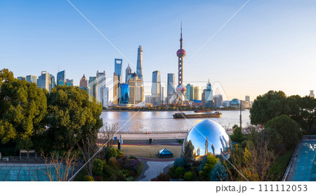 Shanghai sunset at the North Bund with epic skyline Shanghai sunset at the North Bund with epic skyline 111112053