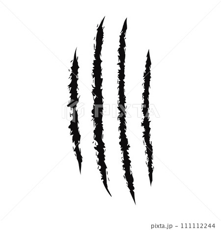 Animal claw scratches and marks. Icon, flat style, black silhouette. Vector isolated on white background. Scratches from cat, tiger, lion, dog, jaguar, bear, puma, leopard. 111112244
