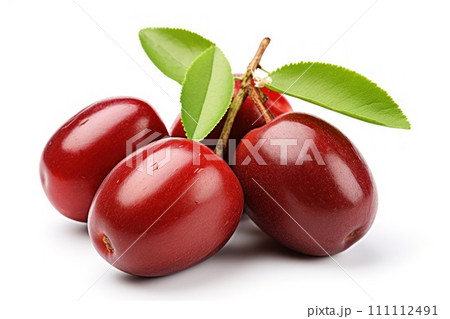 Jujube fruit isolated on a white background. Sweet and nutritious Ziziphus. Chinese red date fruit. Perfect for food-related projects, healthy snacks concepts, and culinary designs. Close-up. 111112491