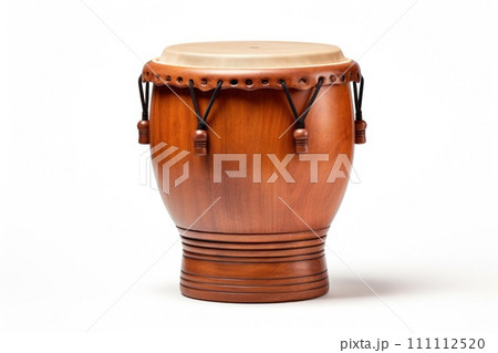 Bongo drum isolated on white background. Traditional percussion musical instrument of Afro-Cuban and Latin American culture. Perfect for musical themes, rhythm concepts, and cultural designs. 111112520