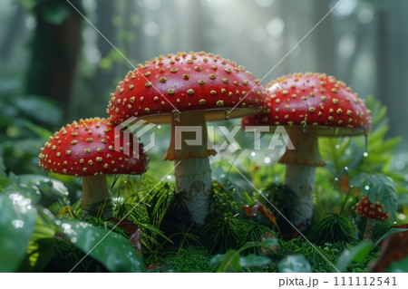 these red mushrooms in the forest are the perfect mushroom for this article 111112541