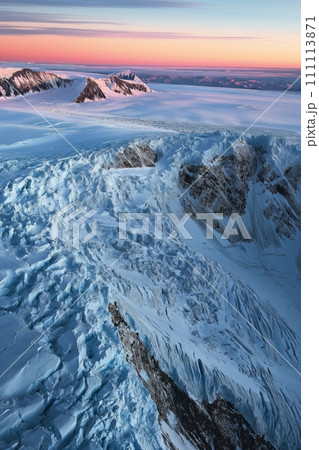 Captivating view of the glacier and mountains in sunrise Captivating view of the glacier and mountains in sunrise 111113871