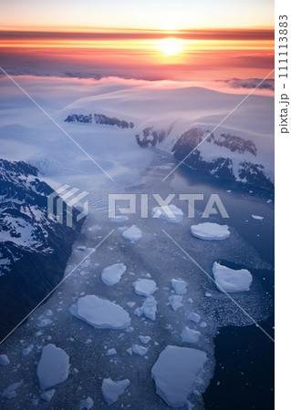 Captivating view of the glacier and mountains in sunset 111113883